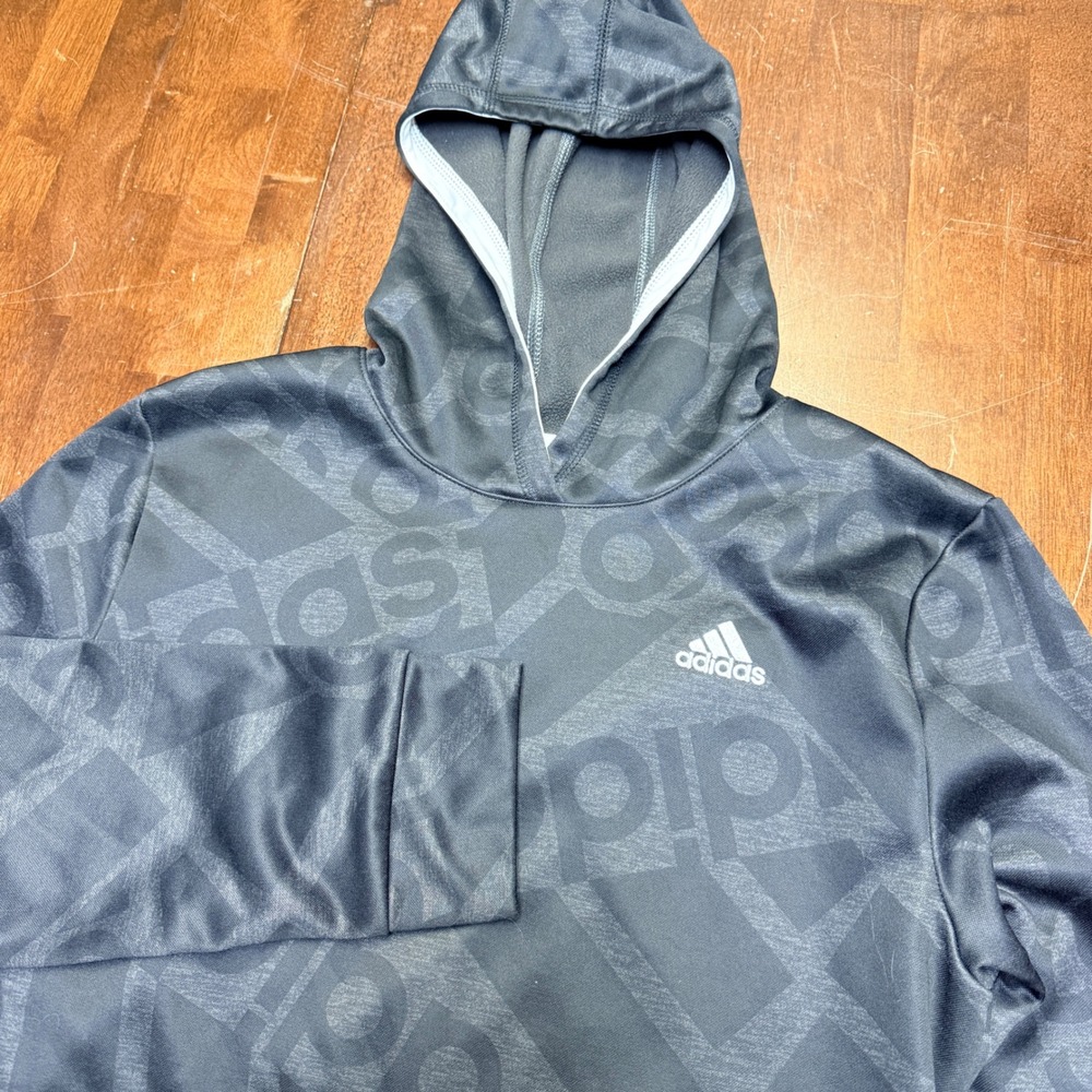 Adidas All Over‎ Logo Hoodie Black Mens Small Athletic Casual Hooded Sweatshirt